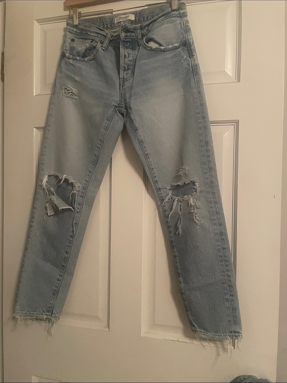 Moussy Light Wash Straight-Leg Distressed Jeans